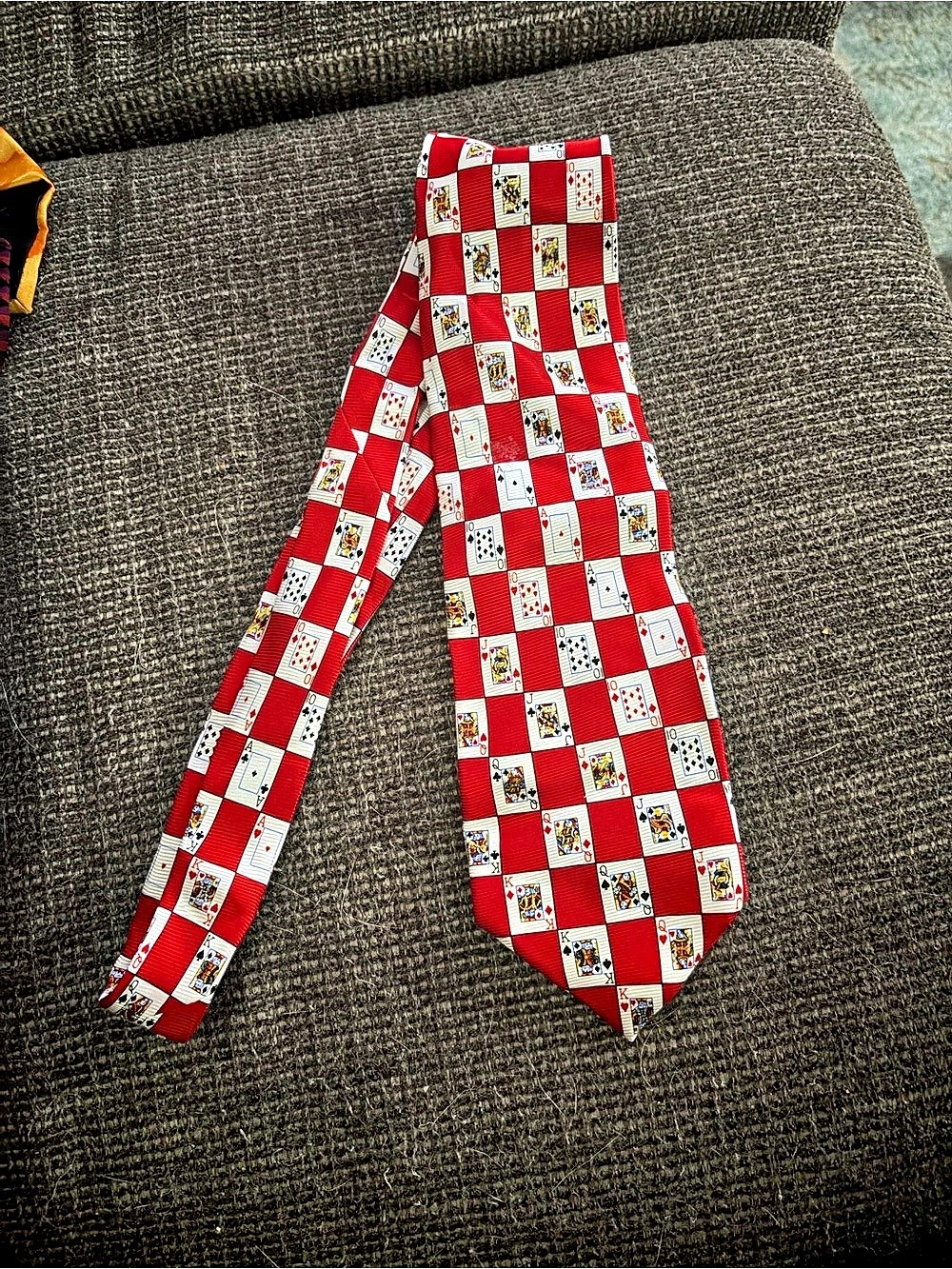 Tango Playing Card Blocks Red Silk Necktie, Red & White